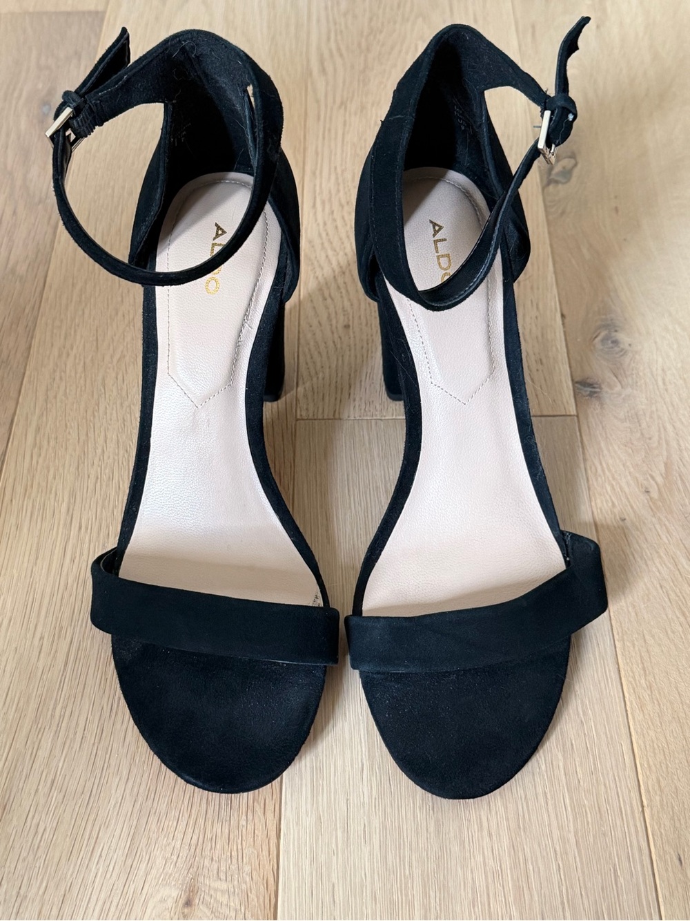 ALDO Black Suede Ankle-Strap Block Heels